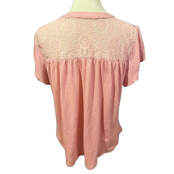 No Boundaries Women's Lace Top Short Sleeve Blouse Casual Shirt Rose Pink Size X - Picture 2 of 13
